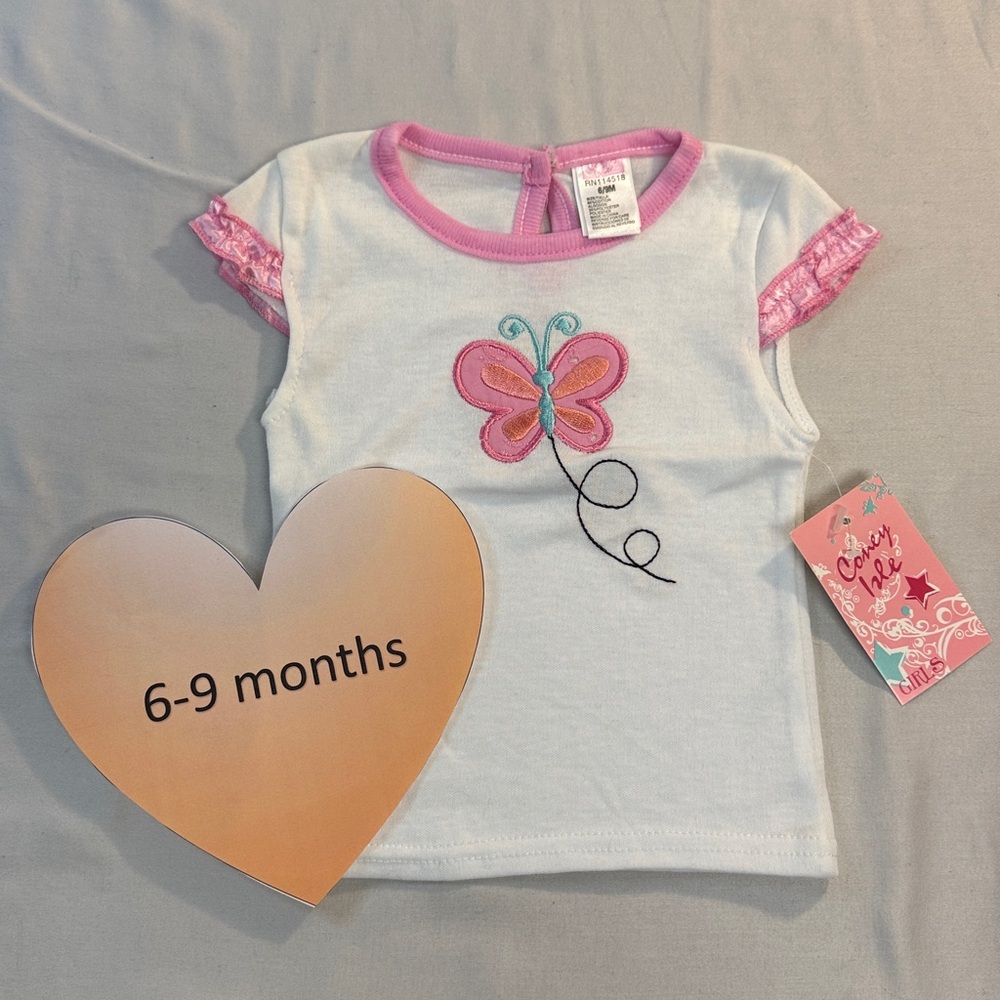 NWT - White and Pink Butterfly Short Sleeve Tee